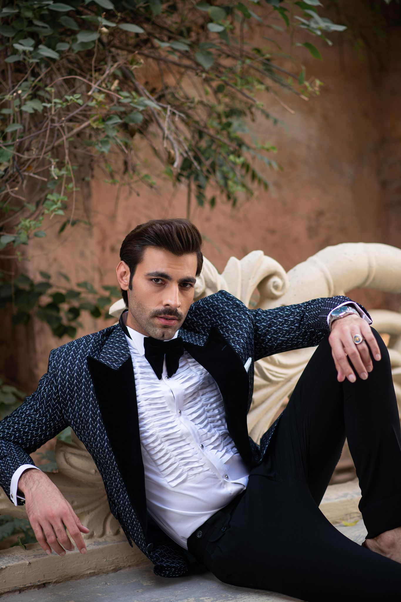 Black American Velvet One Button Patterned Tuxedo