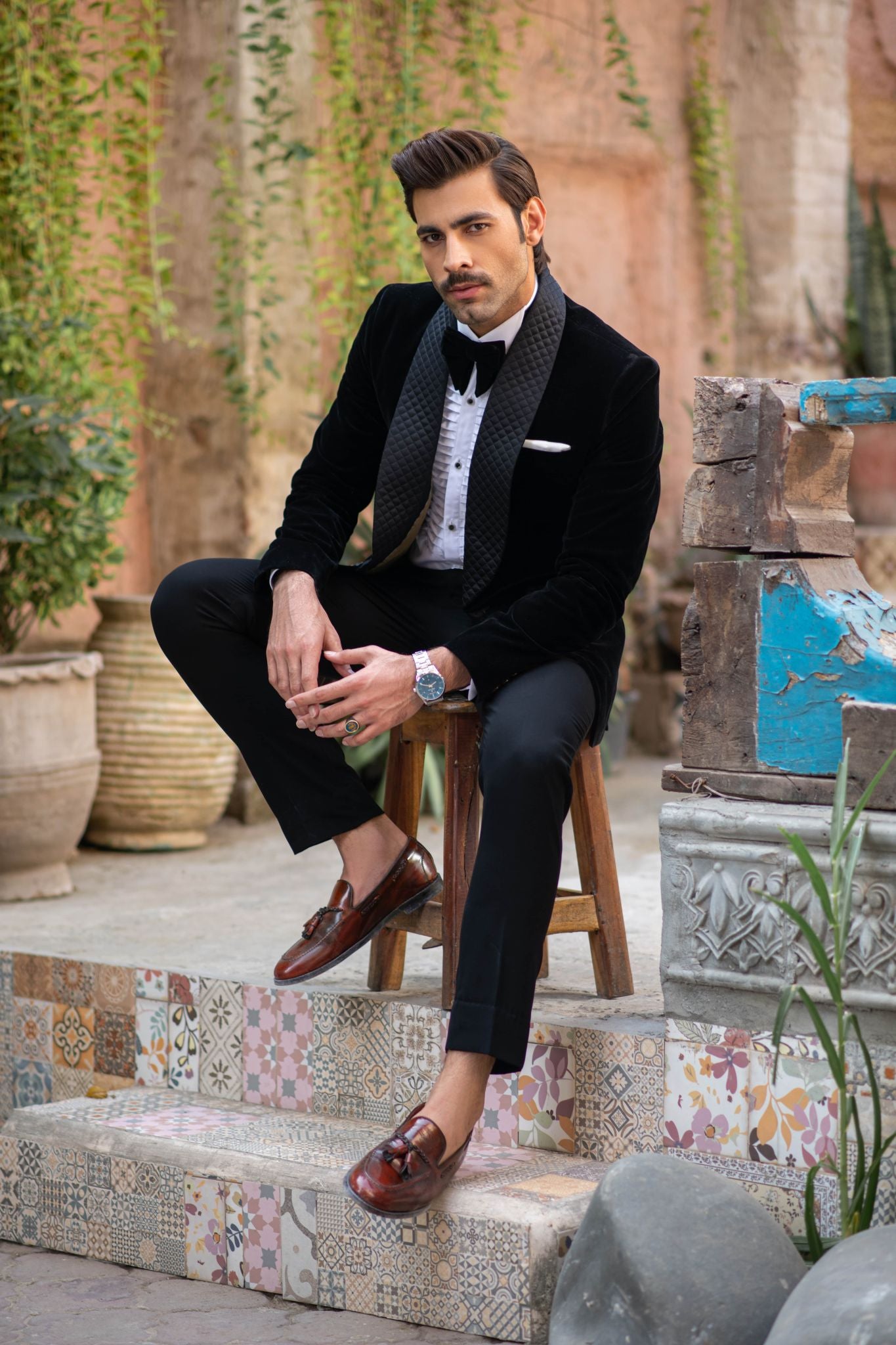 Midnight Black Single Breasted Velvet Tuxedo