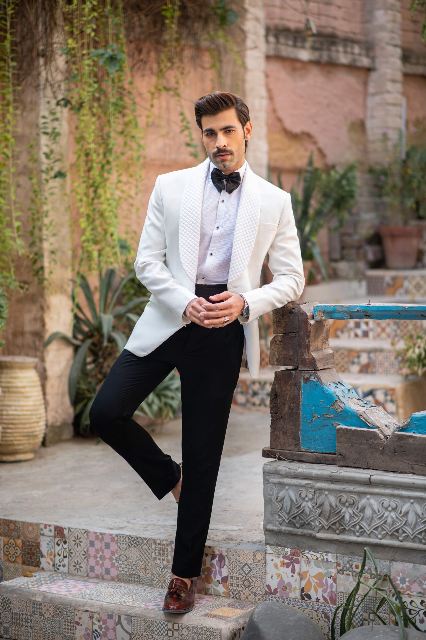 White Armani Single Breasted Tuxedo Coat