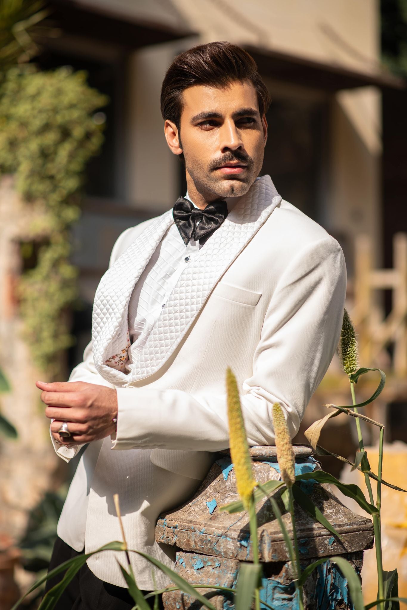 White Armani Single Breasted Tuxedo Coat