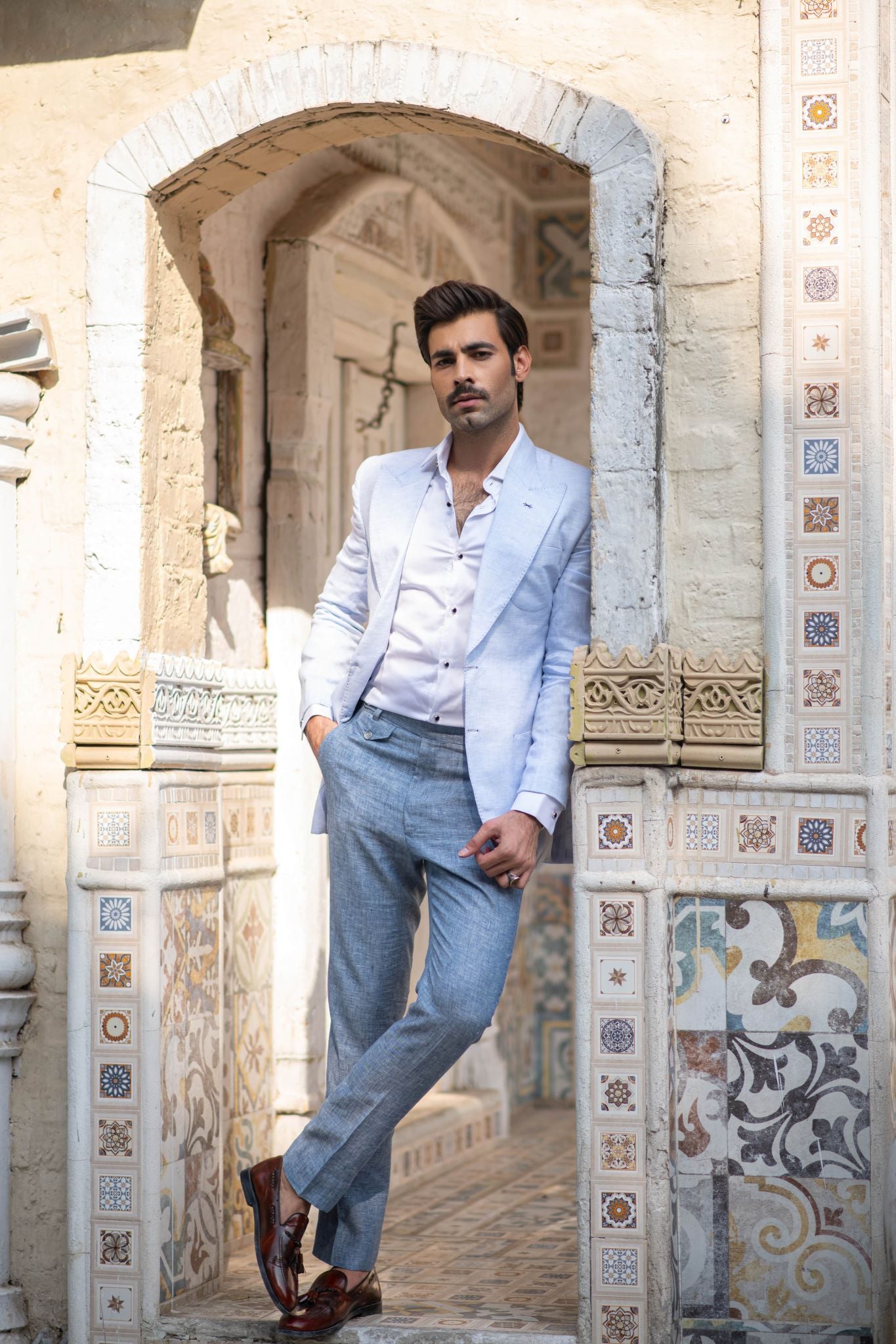 Light Blue Single Breasted Irish Linen Jacket