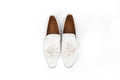 White Armani Loafers with Hand Embroidered Floral Motif