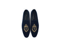 Black Velvet Loafers with Hand Embroidered Motif