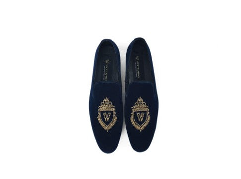 Black Velvet Loafers with Hand Embroidered Motif
