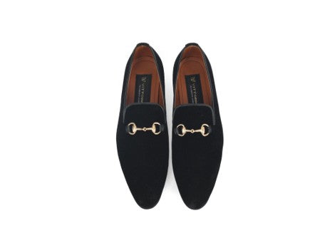 Black Velvet Loafers with Gold Horsebit