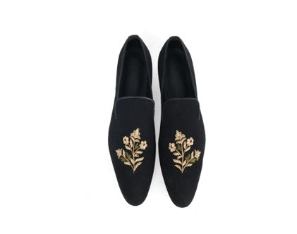Black Armani Loafers with Gold Embroidery