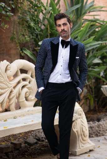 Black American Velvet One Button Patterned Tuxedo Main image