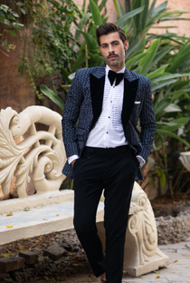Black American Velvet One Button Patterned Tuxedo