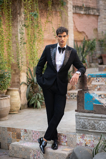Black Sequin American Lapel Tuxedo Main image