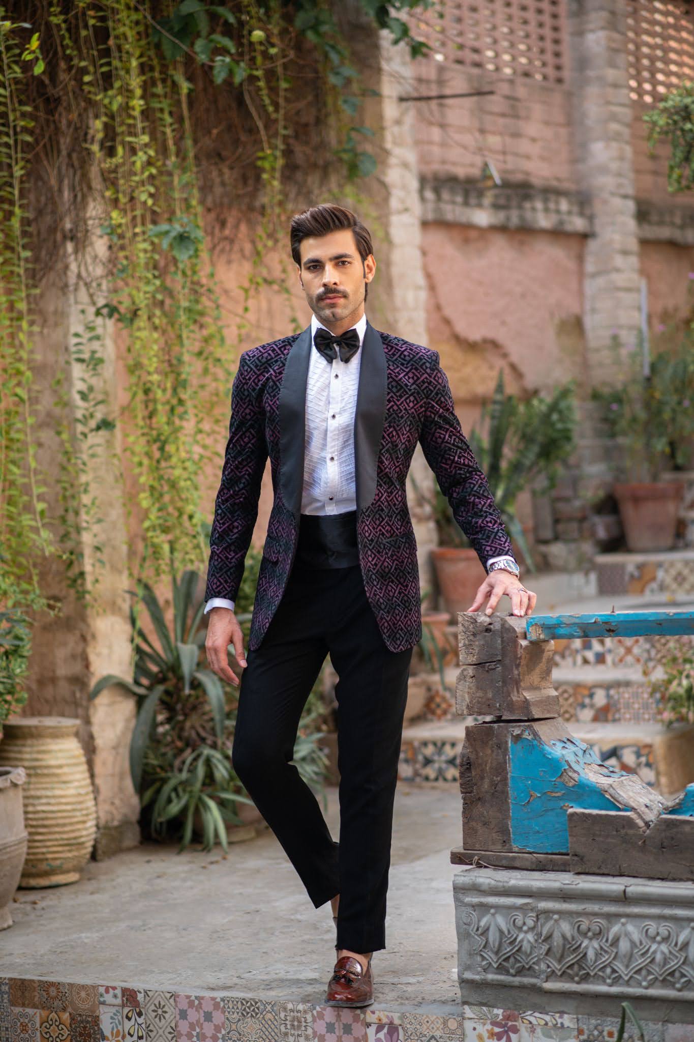 Burgundy Patterned Shawl Lapel Tuxedo